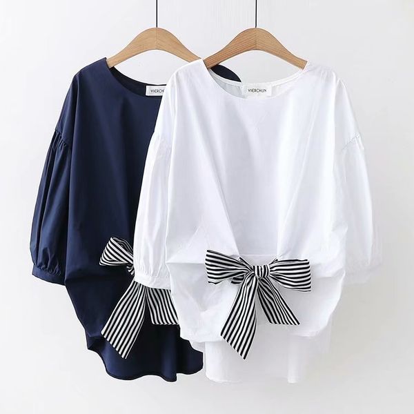 

fashion women white blouses waist bow shirts lady loose woman bow