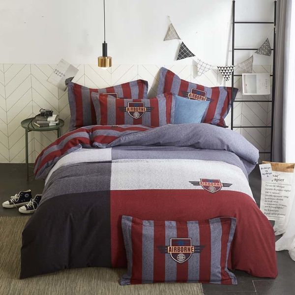 

colour stitching bedding set egyptian cotton bed set wine red sanding duvet cover bed sheet pillowcases  king size