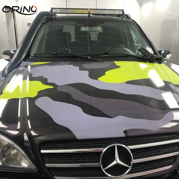 Gelb-schwarzer Druck, Camo-Vinyl-Autofolie, DIY-Styling mit luftblasenfreier, grau-schwarz-gelber Tarngrafik, Autoaufkleberfolie