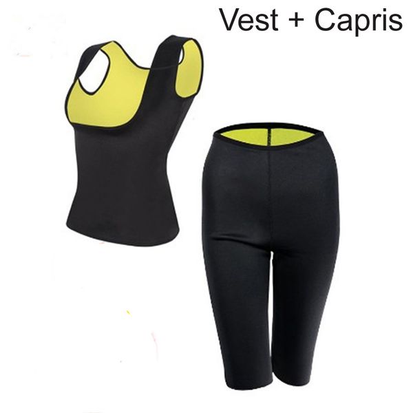 

women underbust sauna neoprene sweat vest capris slimming workout waist trainer corset body shaper for weight loss female, Black;gray
