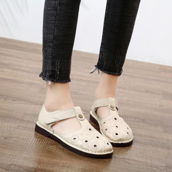 

peipah summer genuine leather t-shaped women's flat sandals new comfortable casual pregnant women shoes hollow zapatillas mujer, Black