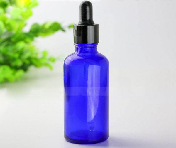 50 ml azul cobalto de ￳leo essencial garrafa de tampa eletroplatada Distribuindo garrafas conta -gotas para ess￪ncia de ￳leo de ejuice