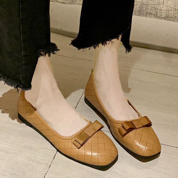 

women bow shallow mouth lazy leather flat shoes loafers female single shoes soft bottom peas shoe ballerina slip on, Black