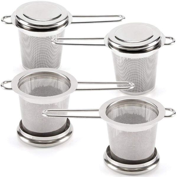 

eleg-tea infusers for loose leaf tea [set of 4] stainless steel fine mesh tea strainer with handle and lid, reusable tea steeper