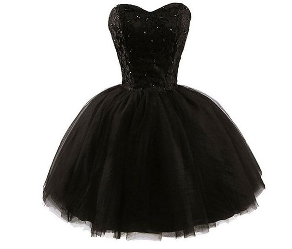 

Sweetheart Litter Black Prom Dresses New 2019 Top Lace Applique Sequins Beads Strapless Mini Homecoming Dress Sexy Cocktail Party Wear Cheap