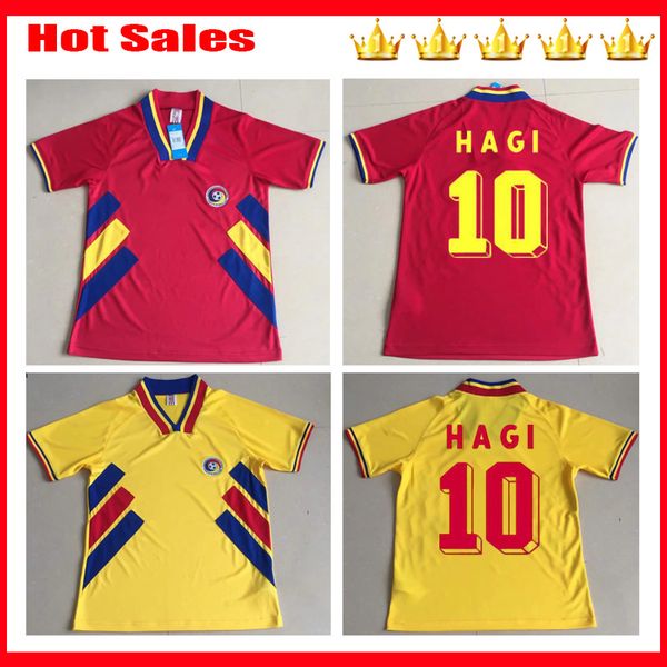 

1994 romania retro soccer jerseys 6 chiriches 10 maxim home red road away yellow jersey 94 football shirt uniforms, Black;yellow