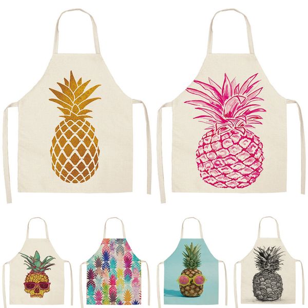 

1pcs pineapple printed cleaning aprons sleeveless home cooking kitchen apron cook wear cotton linen bibs 53*65cm wq0007