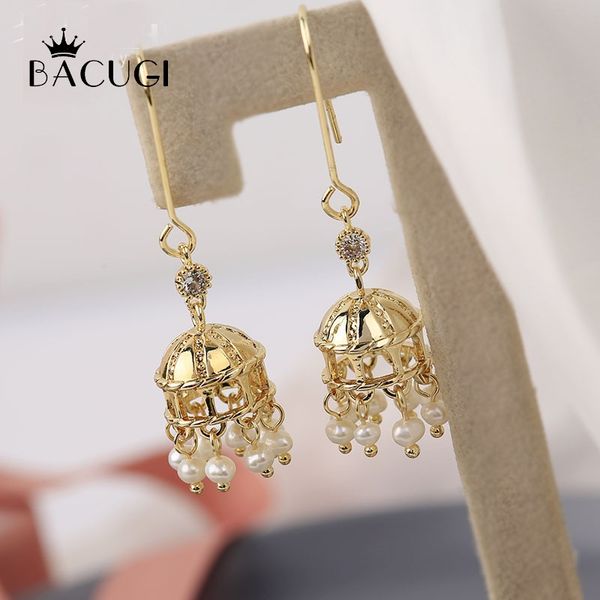 

natural fresh water pearl handmade original round drop earrings for women dangle earrings fine jewelry, Golden;silver