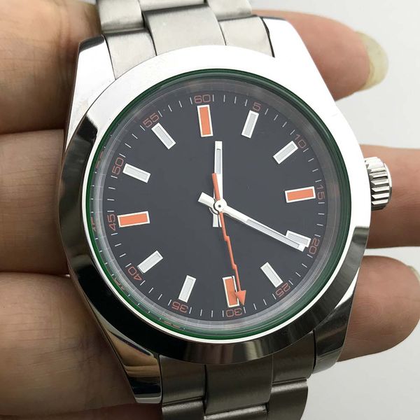 

automatic men's watch new japanese miyota solid 316l stainless steel case strap green glass 40mm black dial luminous hands r3011, Slivery;brown