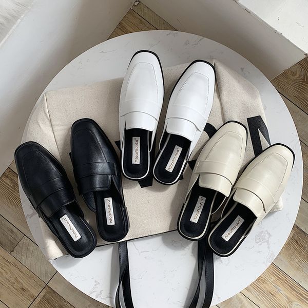 

low mules for women 2020 shoes loafers slippers flat cover toe slides pantofle soft square new basic fabric rubber rome casual, Black