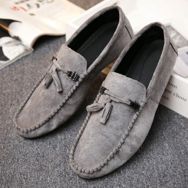 

men suede leather peas shoes casual comfortable flat shoes loafers useful, Black