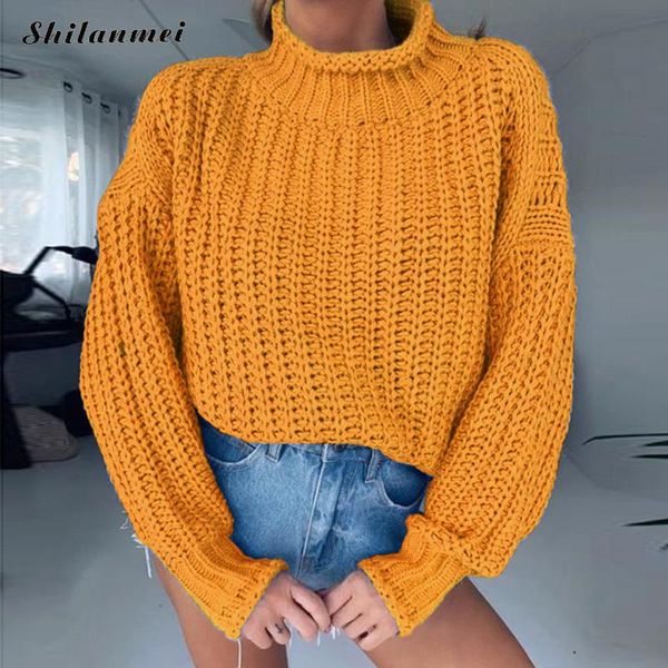 

solid yellow jumper causal pull femme sweater 2019 fashion autumn winter pullover women sweater turtleneck long sleeve knitwear, White;black