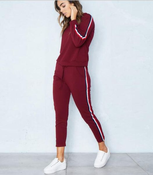 

women wine red two piece outfits long sleeve zip jacket coat and legging pants fends brand tracksuit streetwear fashion suit s-xl, White