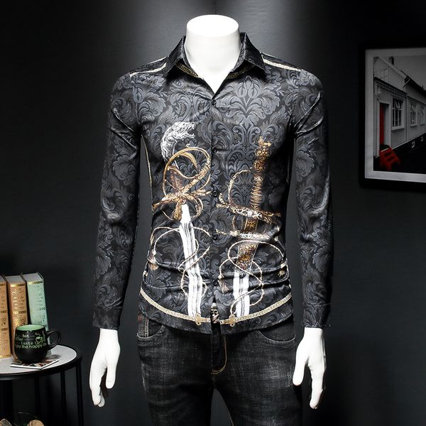 

2020 spring long sleeve men shirt blouse casual shirts streetwear social clothes camisa masculina plus size 5xl, White;black