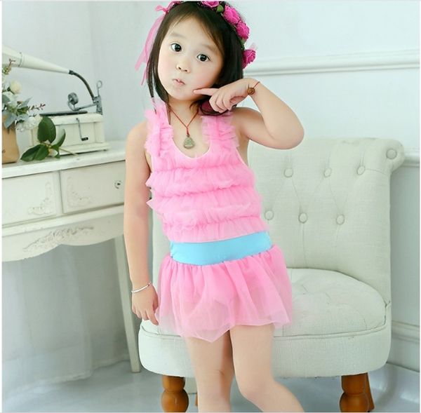 

girls' one-piece children's female princess yarn skirt spring swimsuit 2-5 years old swimsuit, White;black