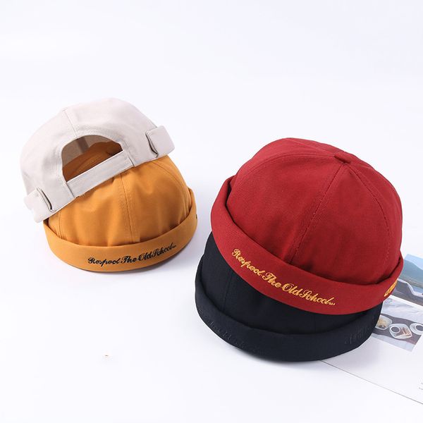 

brimless hat for men women fitted cotton bonnet skullcap red letter youth summer black brimless cap docker sailor watch beanie, Blue;gray