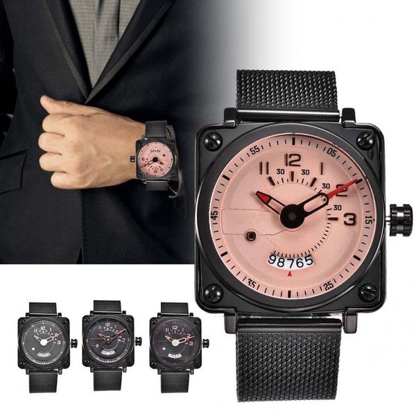 

square case stainless steel strap 3atm waterproof calendar qualtiy quartz watch gift for father's day mother's day gift c, Slivery;brown