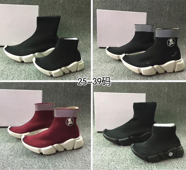 

2018 kids fashion ankle boots speed stretch mesh high trainer running shoes speed knit sock mid-trainer sneakers-1, Black