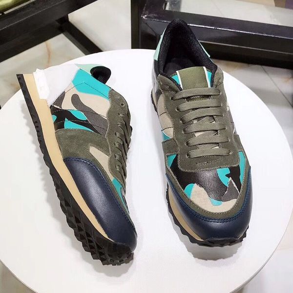 

stud rockrunner camouflage trainers esigner shoes mesh real leather combo rock runner sneakers for men women rubber sole with box 35-46, Black