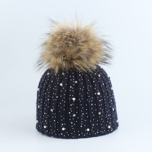 

winter rhinestone hats wool knitted beanies cap real fur pompom hat skullies outdoor ski warm knit caps gga3085, Yellow