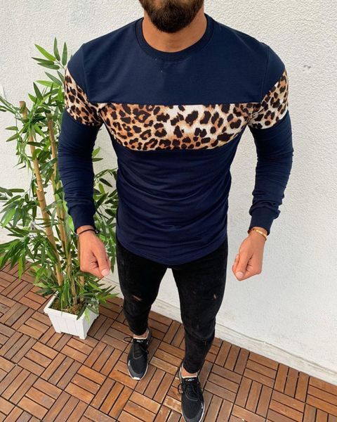 

men's winter warm new fashion long sleeve hoodies slim fit leopard crew neck outwear sweatshirts 2019, Black
