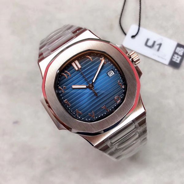 

new products movement engraved sports elegant series 5711 / 1a 010 watch pp transparent back blue dial men watches sports wristwatches, Slivery;brown