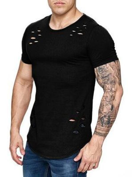 

men's t-shirts large size mens clothing short t shirts with broken holes sleeved sports fashion wear summer clothes tees, White;black