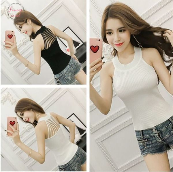

tank summer women fashion slim knitting tank female bodycon hollow out stretchy camisole sleeveless t shirts fl111, White