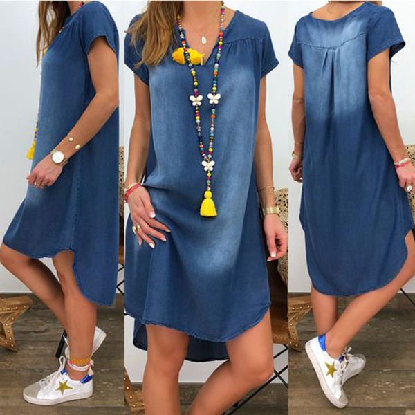 

women short sleeve midi dress solid plus size 3xl dresses female 2020 spring summer vintage straight clothes, Black;gray