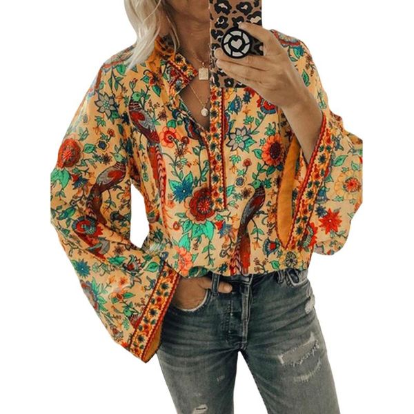 

elegant v neck spring party loose floral printing daily fashion butterfly sleeves casual autumn button women shirt, White