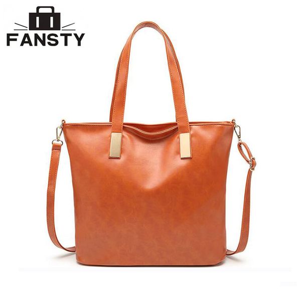 

new fashion women handbag pu wax leather women bag large orange tote bag big casual ladies shoulder bags brand bolsas feminina
