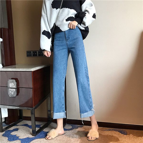 

women casual high waist blue wide leg jeans pants ladies blue long denim jeans 2018