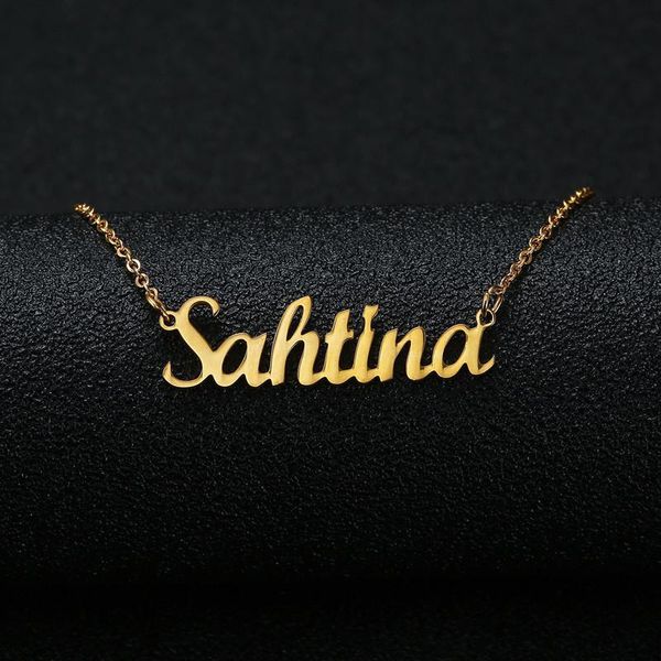 

золото серебро цвет персонализированных пользовательского имя ожерелье customized cursive nameplate ожерелье женщины ручной работа подарок н, Silver