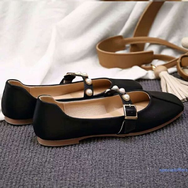 

ll13 popular womens fashion shoes style ladies flat shoes leather soft soles shoes with box, Black