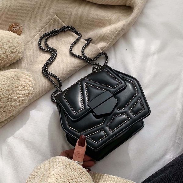 

new rivets chain hexagon women shoulder crossbody bags 2020 fashion totes ladies messenger bags clutches female purses