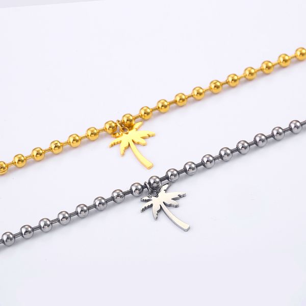 

charms chain beads coconut tree plant natural style jewelry stainless steel bracelet pendant gold bracelet charm girl jewelry, Black