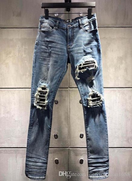 

holes biker jeans slim fit moto biker denim pants fashion ripped jeans blue slim trousers men's trousers