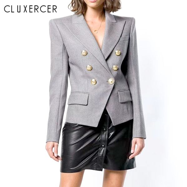 

2019 new blazer femme spring autumn elegant long sleeve double-breasted women blazers and jackets office lady gray slim coat, White;black