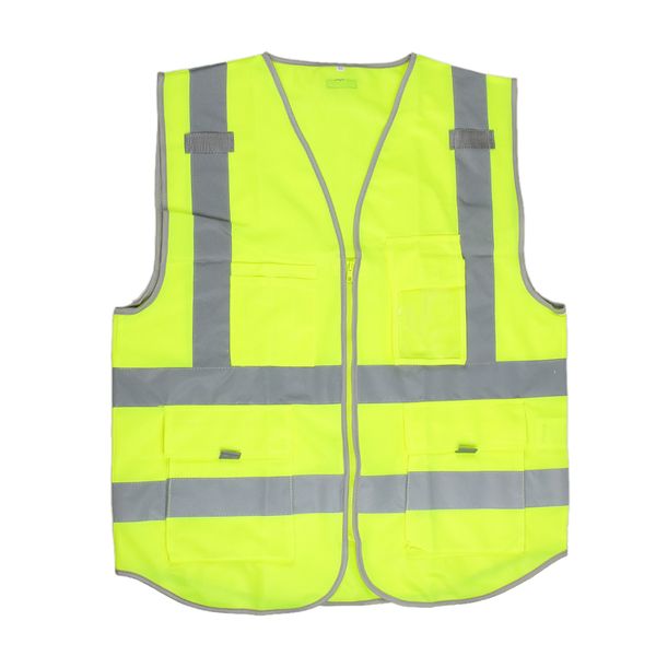 

hi-vis vest with zipper reflective tape jacket waistcoat night safety warning reflective clothing for truck drivers bikers