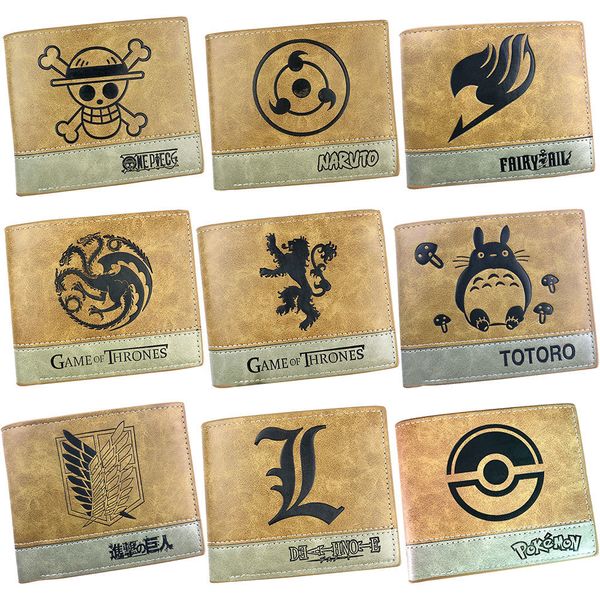 

anime one piece dragon ball naruto game of thrones vintage leather short purse male men wallet credit card holder gift man women, Red;black