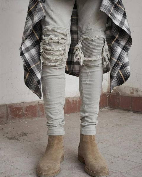 

kpop skinny ripped korean hip hop fashion pants cool mens urban clothing jumpsuit men's jeans kanye west slp, Blue