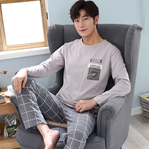 

2018 autumn men pajamas long sleeve male pajama set men pure full cotton pajamas for sleepwear suit homewear, Black;brown