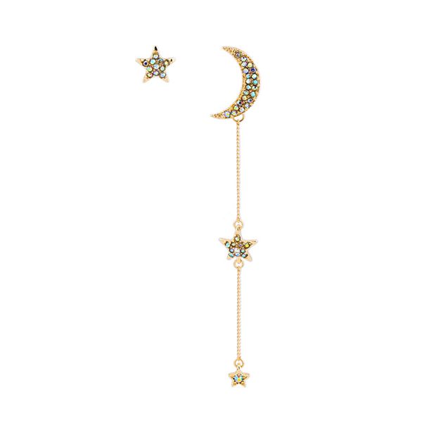 

fashion drop earrings for women asymmetric alloy stars moon shiny crystal long chain drop dangle earring jewelry accessories, Silver