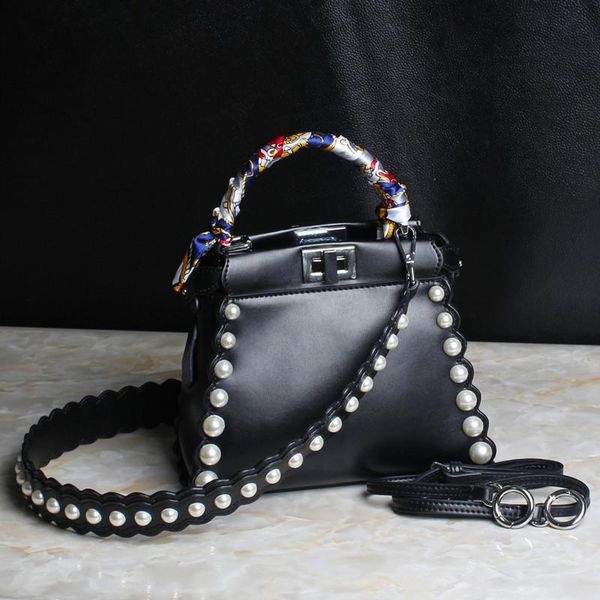 

elegant2019 woman leather genuine cowhide pearl single shoulder span package both shoulders bring
