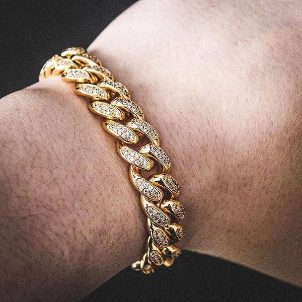 

8-inch rhinestone hiphop bracelet men rock simulated cuban bracelet mosaic zircon golden silvery cooper men's, Black