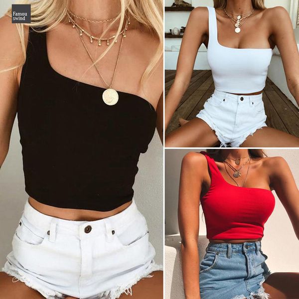

colors slim camis women single shoulder crop casual sport bra 6 tank vests drop shipping, White