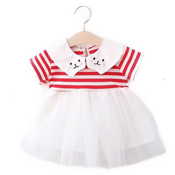 

kids designer clothes girls2020 summer new girls korean-style short-sleeved dress striped mesh skirt western style princess dress, Red;yellow