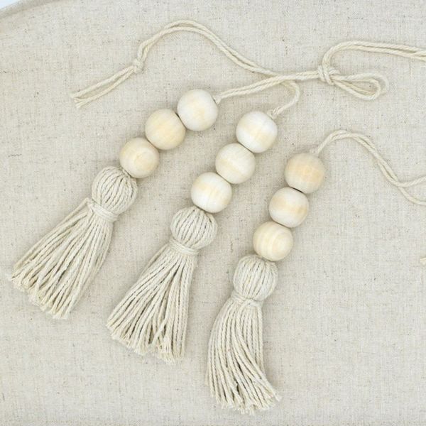 

2pcs tassle farmhouse beads natural wood bead garland kids baby nursery room decor rustic wedding vase ornament other home decor