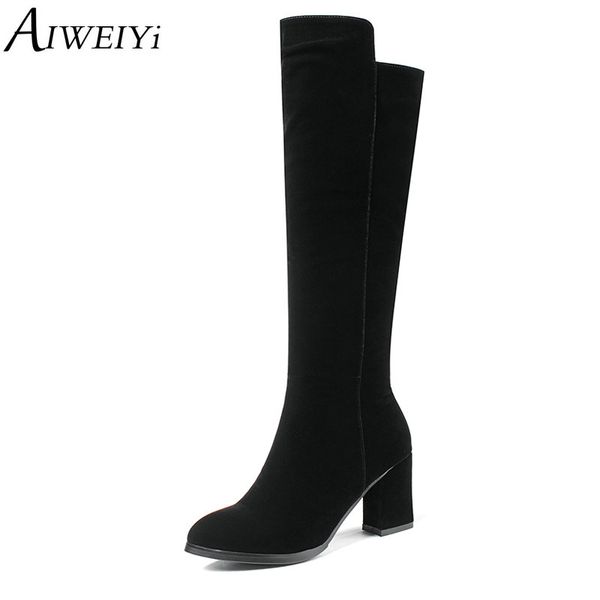 

aiweiyi knee high boots for women black square high heels thigh boots warm winter snow long motorcycle