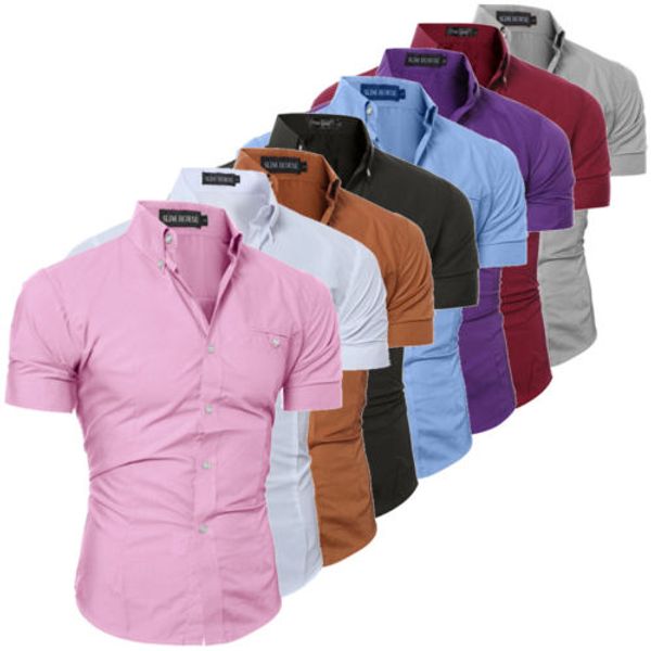 

fashion men's slim fit shirts short sleeve business formal casual stylish solid single breasted shirt plus size 3xl, White;black